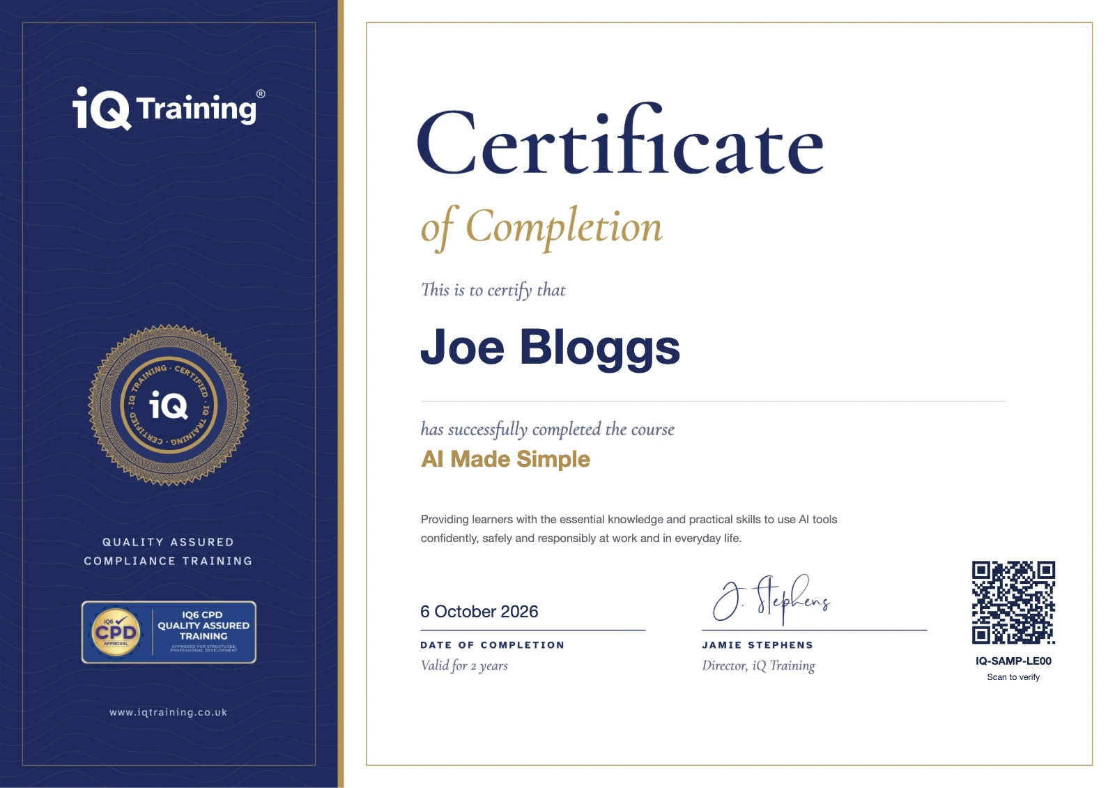 AI Made Simple certificate of completion preview